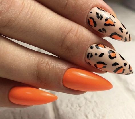 Orange Cheetah Print Nails, Orange Cheetah Nails, Orange Leopard Nails, Nail 2023 Summer, Safari Nails, Summer Nail 2023, Design Summer Nails, Elegant Touch Nails, Bright Nail Art