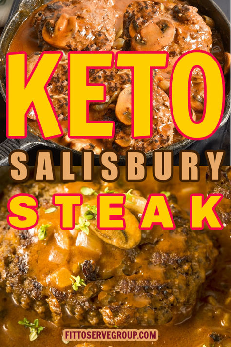 Indulge in our Keto Salisbury Steak, a low-carb delight featuring juicy, tender beef patties smothered in a rich mushroom gravy. Perfect for a satisfying, guilt-free meal. Get the full recipe and nutritional info now! gluten-free Salisbury steak Keto Salisbury Steak With Mushroom Gravy, Keto Hamburger Meat Recipes Low Carb, Keto Hamburger Patty Recipes, Keto Salsberry Steak Recipes Easy, Keto Hamburger Steak, Low Carb Cube Steak, Keto Swiss Steak, Keto Cube Steak Recipes, Low Carb Salisbury Steak