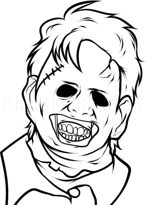 How To Draw Leatherface Easy, Step by Step, Drawing Guide, by Dawn | dragoart.com Leatherface Drawing, Jason Drawing, Jason And Michael, Grim Reaper Drawing, Scary Coloring Pages, Reaper Drawing, Horror Movie Tattoos, Easy Step By Step Drawing, Scary Drawings