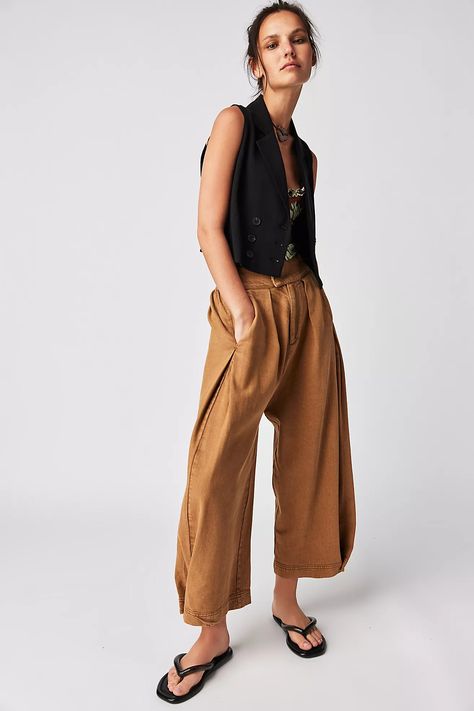 Cool Harbor Wide-Leg Pants | Free People Tailored Pants, Free People Pants, Cropped Denim, Small Waist, Linen Pants, Pants Outfit, Wide Leg Trousers, Boho Outfits, Wide Leg Pants