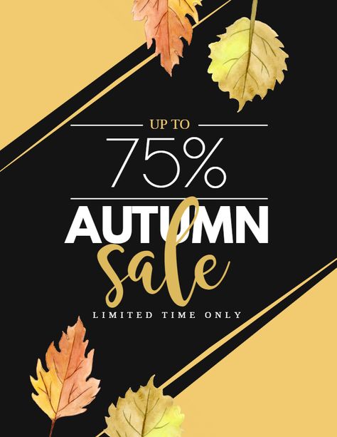 Printable Autumn sale flyer/poster template. Discount Sale Design, Cheap Heels, Sale Template, Autumn Instagram, Email Template Design, Creative Flyer Design, Heels Silver, Email Design Inspiration, 광고 디자인