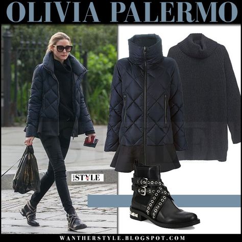 Olivia Palermo in navy blue quilted jacket, black jeans and boots Navy Puffer Coat Outfit, Navy Quilted Jacket Outfit, Navy Blue Puffer Jacket Outfit, Navy Puffer Jacket Outfit, Navy Blue Jacket Outfit, Navy Jacket Outfit, Quilted Jacket Outfit, Red Puffer Jacket, Blue Puffer Jacket