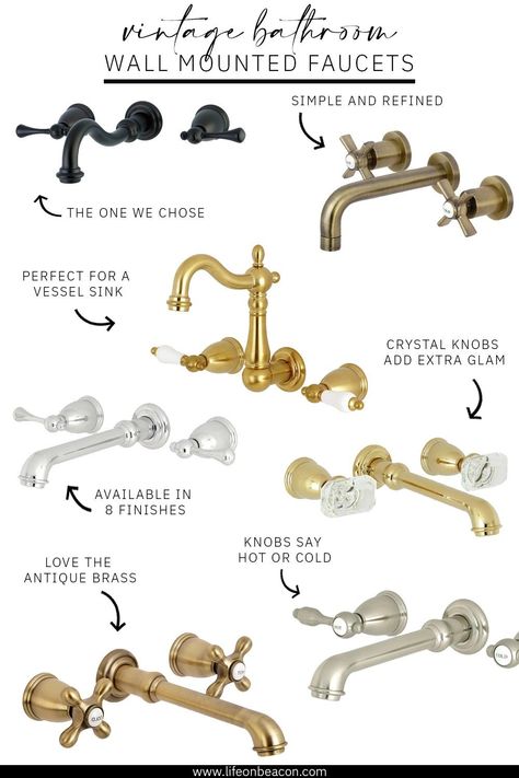 Brass Wall Mount Bathroom Faucet, Wall Mount Faucet Bathtub, Faucets From Wall Bathroom, Brass Wall Faucet, Clawfoot Tub With Wall Mount Faucet, Single Handle Wall Mount Bathroom Faucet, Clawfoot Tub Faucet Ideas, Bathroom Vanity With Wall Mounted Faucet, Bathroom With Wall Mount Faucet