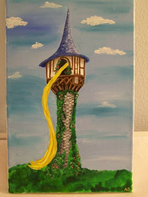 Disney Princess Paintings, Rapunzel Drawing, Tangled Tower, Tower Drawing, Disney Canvas Paintings, Tangled Painting, Pineapple Painting, Rapunzel Tower, Kids Canvas Painting