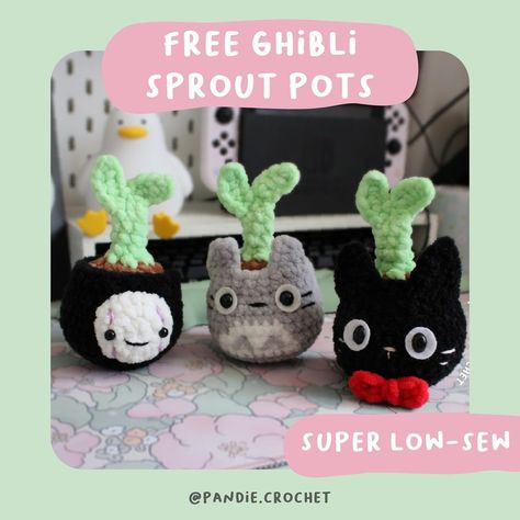 pandie.crochet | 🌱FREE PATTERN: Ghibli Sprout Pot 3-1 pattern + tester appreciation🌱 ✧ Hii everyone!! Here it’s a new free pattern for you! This is a... | Instagram Crochet Soot Sprite Free Pattern, No Face Crochet Pattern Free, Crochet Studio Ghibli Free Pattern, Ghibli Crochet Pattern Free, Studio Ghibli Crochet Pattern Free, Studio Ghibli Crochet Pattern, Ghibli Crochet Pattern, Studio Ghibli Crochet, Ghibli Crochet