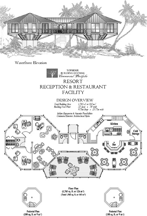 Commercial Collection COMM-Resort-Reception-Family-Restaurant-Facility-Waterfront-Floor-Plan (1765 sq. ft.)  Bedrooms,  Baths Resort Reception Design Plan, Resort Restaurant Design, Resort Design Concept, Restaurant Plan Design, Restaurant Concept Ideas, Waterfront House Plans, Restaurant Plans, Resort Concept, Resort Reception