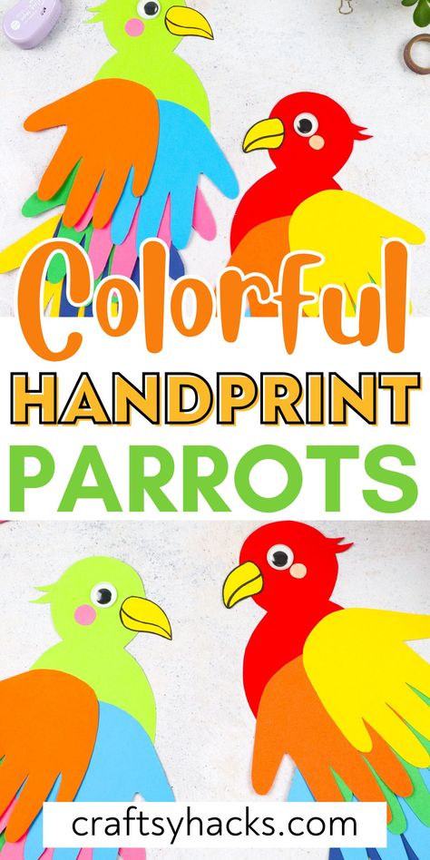 Brazil Crafts For Kids, Handprint Parrot, Pencil Toppers Diy, Parrot Craft, Kites Craft, Toppers Diy, Toddler Art Projects, Fun Crafts To Do, Simple Craft