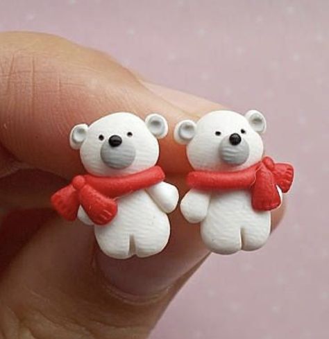 Polar Bear Earrings, Clay Christmas Decorations, Christmas Clay, Polymer Clay Christmas, Polymer Crafts, Cute Polymer Clay, Clay Ornaments, Clay Miniatures, Fimo Clay