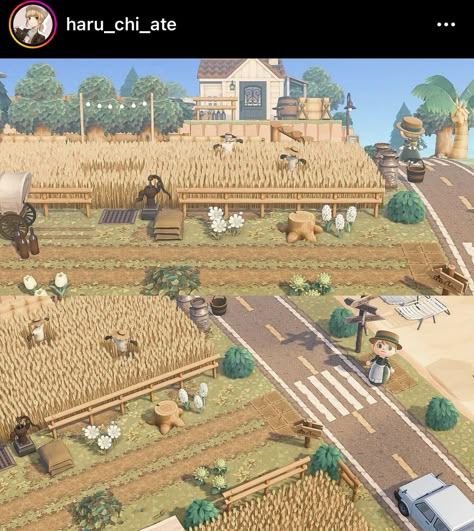 Animal Crossing Rural Island, Acnh Rural Entrance, Acnh Farm Town, Rural Acnh Island, Dirt Road Acnh, Animal Crossing Small Town, Acnh Small Town Theme, Acnh Building Sizes, Acnh Rural Town