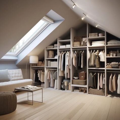 Dressing_Room small attic with low ceilings idea Image Low Ceiling Walk In Closet, Walk In Closet Ideas Attic, Attic Apartment Design, Room In Attic Ideas, Attic Space Ideas Low Ceilings, Buardilla Ideas, Attic Dressing Room Ideas, Small Bedroom Dressing Room, Low Attic Bedroom Ideas Angled Ceilings