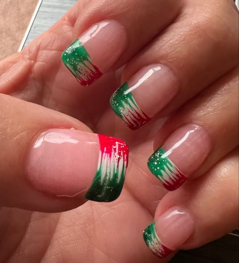 By Miki @lovelynailsboise Mexican Flag Nails, Flag Nails, Girly Acrylic Nails, Xmas Nails, Fire Nails, Cute Acrylic Nails, Christmas Nails, Cute Nails, Acrylic Nails