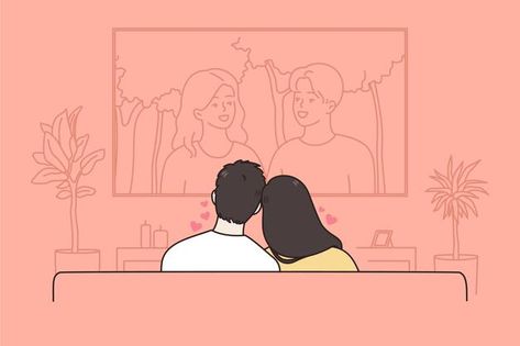 Couple Watching Movie Illustration, Couple Watching Tv Drawing, Couple Watching Movie Drawing, Movie Date Drawing, Watching Movie Drawing, Date Cartoon, Relationship Illustration, Dairy Art, Couples Movie Night