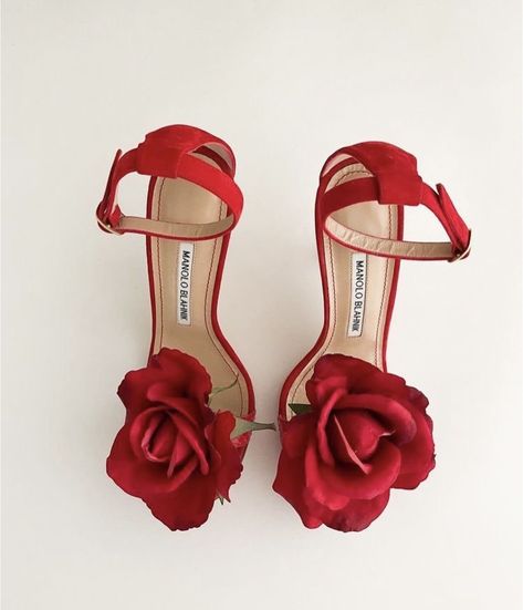 Rose Heels, Manolo Blahnik Red, Manolo Blahnik Pink, Flower Heels, Extra Outfits, Heels Aesthetic, Manolo Blahnik Heels, Chic Sandals, Fancy Shoes