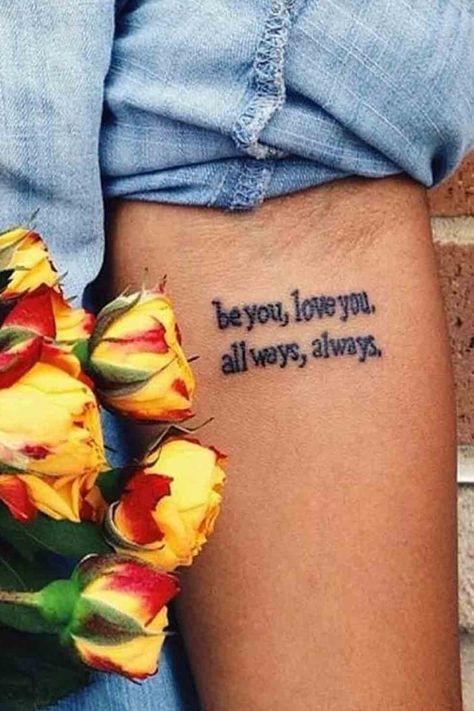 Positive Tattoo Ideas Positive Tattoo Quotes, Tattoos For Body Image, Body Positive Tattoos For Women, Uplifting Tattoos, Short Meaningful Quotes Positivity, Positive Tattoo Ideas, Reminder Tattoo, Positive Tattoos, Good Vibes Tattoo