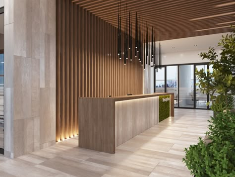 Spa Design Interior, Front Desk Design, Office Reception Design, Wooden Cladding, Hotel Lobby Design, Reception Desk Office, Medical Office Design, Lobby Interior Design, Reception Desk Design