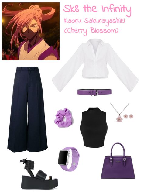 Sk8 The Infinity Outfit Inspired, Sk8 The Infinity Inspired Outfits, Anime Character Inspired Outfits, Outfits Inspired By Anime Characters, Sk8 The Infinity Kaoru, Anime Inspired Outfits Casual, Sk8 The Infinity Cherry Blossom, Sk8 The Infinity Cherry, Purple Apple Watch