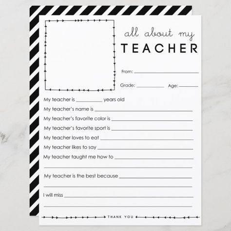 Fill in Blank All About My Teacher Appreciation Activities, Daycare Printables, All About My Teacher, About My Teacher, Letter To Teacher, Room Mom, Gift Making, Fill In The Blank, Celebration Ideas