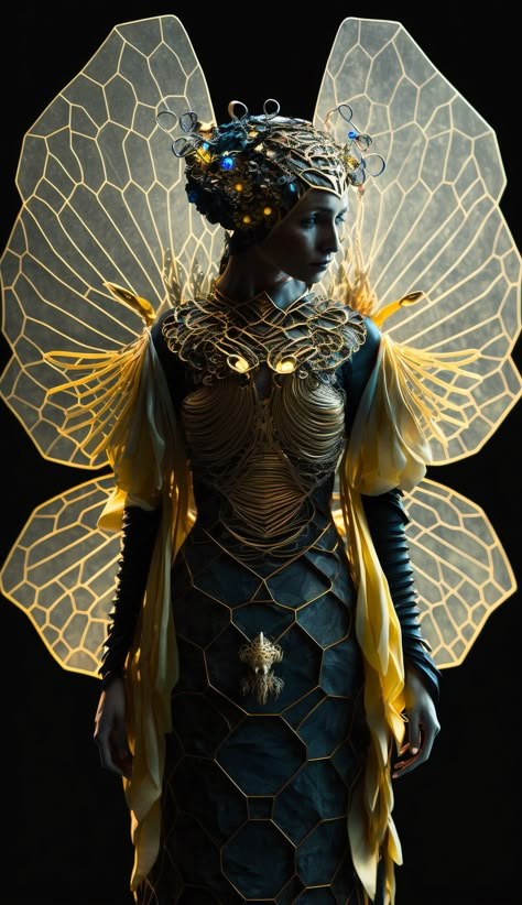 Bee Armor, Bee Costume Diy, Bee Fairy, Queen Bee Costume, Fairy Wings Costume, Bee Wings, Bee Costume, Bee Dress, Conceptual Fashion