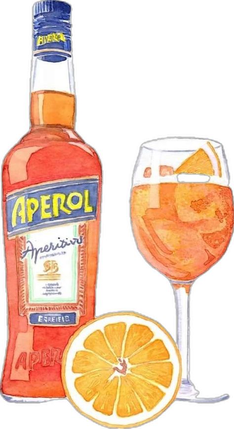 Aperol Spritz Watercolor Illustration, Aperol Spritz Sketch, Aperol Spritz Watercolor, Aperol Spritz Drawing, Aperol Spritz Painting, November Inspiration, Notion Pics, Orange Cocktails, Aperol Spritz