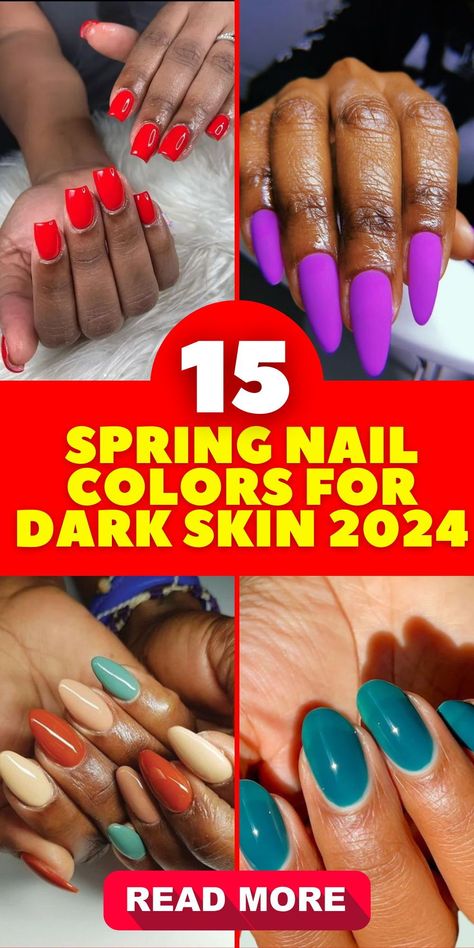 Step into spring with confidence, showcasing Spring Nail Colors for Dark Skin 2024. These classy and elegant shades are perfect for both toes and fingers. Whether you prefer bright and bold tones or pretty and neutral gel polishes, we've got you covered. Stay ahead of spring trends in 2024 and order your nail colors at unbeatable prices. Spring Nails On Black Women, Spring Nail Polish Colors 2024, Spring Nail Colors 2024, Dark Skin Nail Polish, Nail Colors For Dark Skin, New Nail Trends, April Nails, Fun Nail Colors, Toe Nail Color