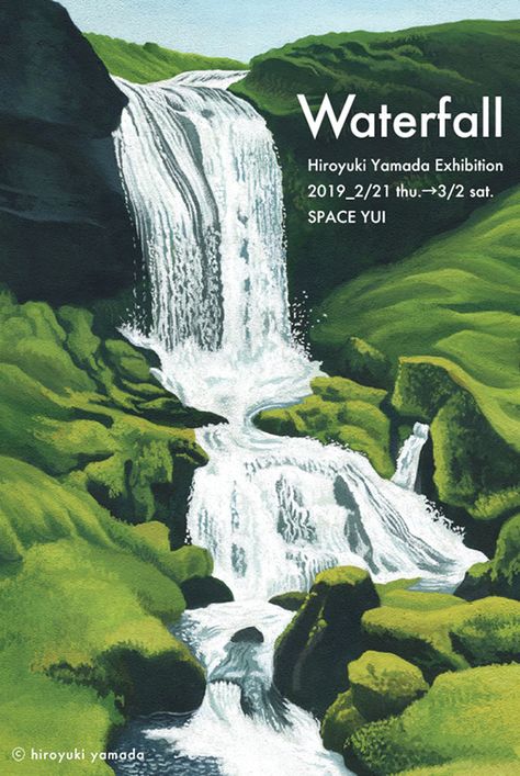 2019 solo exhibition "Waterfall" works (Tokyo Aoyama) Waterfall Artwork, Saga Art, Village Map, Nature Sketch, Landscape Sketch, Cartoon Background, Solo Exhibition, Environment Concept Art, Nature Illustration