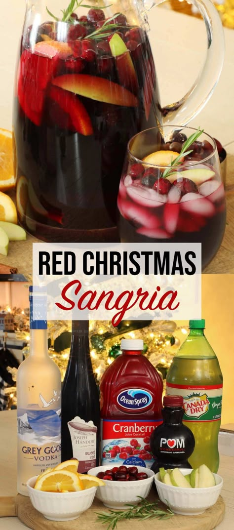 Red Christmas sangria is a festive twist on a red wine sangria with vodka, cranberry and pomegranate. This makes a perfect holiday cocktail! Easy Red Wine Sangria, Adult Christmas Punch Alcohol, Christmas Red Sangria Recipes, Sangria Recipes With Vodka, Easy Holiday Sangria, Spiked Christmas Drinks, Red Christmas Sangria, Christmas Sangria Recipes For A Crowd, Vodka Sangria Recipes