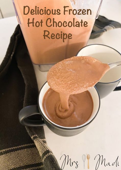 Frozen Hot Chocolate, a creamy dessert, a mix between hot chocolate and ice cream. This is a match made in heaven!

#frozenhotchocolate #recipe #mrsmadi #homemadefrosty Hot Chocolate Mousse, Frozen Hot Chocolate Recipe, Frozen Hot Chocolate, Hot Chocolate Recipe, Chocolate Mousse Cake, Chocolate Recipe, Creamy Desserts, Hot Chocolate Recipes, A Match Made In Heaven