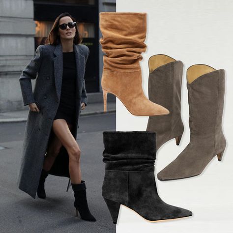 Street Style: Get The Look | sheerluxe.com Slouch Ankle Boots Outfit, Slouch Boots Outfit Street Styles, Slouchy Ankle Boots Outfit, Slouchy Boots Outfit 2023, Snake Print Boots Outfit, Tall Slouchy Boots, Slouchy Boots Outfit, Heeled Booties Outfit, Mid Calf Boots Outfit