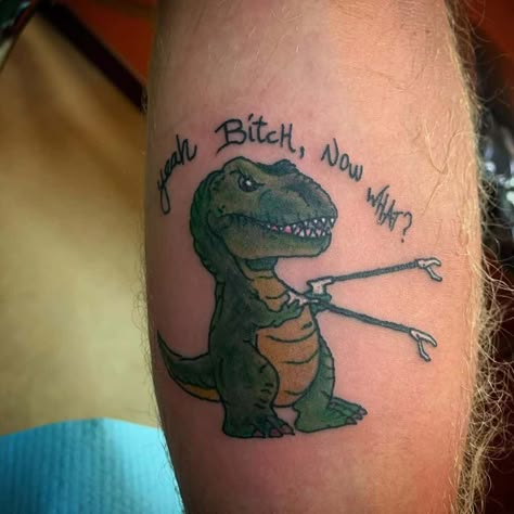 Tattoo Ideas Funny Crazy, Funny Lil Tattoos, Funny Mens Tattoos, Small Random Tattoos Ideas Funny, Tattoo Ideas For Men Funny, Ironic Tattoos Ideas, Dinsors Tattoo, Goofy Small Tattoos, Funny Tattoo Ideas Hilarious