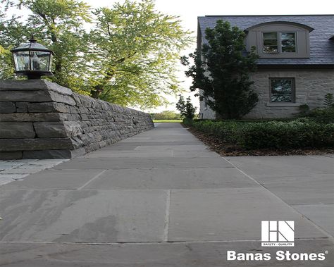 Banas Slate Grey Project | Banas Stones Landscaping Entryway, Grey Block Paving, Stamped Concrete Walkway, Flagstone Pavers, Outdoor Walkway, Blue Granite, Colour Texture, Beautiful Patios, Fire Glass