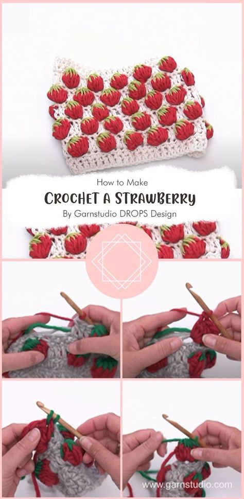 Crochet Strawberry Stitch Free Pattern, How To Crochet Strawberry Stitch, Strawberry Headband Crochet Pattern, Strawberry Bobble Stitch, Crochet Strawberry Dishcloth, Crochet Strawberry Bobble Stitch, Strawberry Stitch Crochet Pattern, Strawberry Sweater Crochet Pattern, Crochet Blanket Strawberry