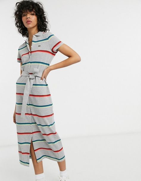 Lacoste Polo Shirt Women Outfit, Shirt Women Outfit, Lacoste Dress, Fashion Over Fifty, Lacoste Polo, High Street Fashion, Stripe Dress, Striped T Shirt, Mode Online