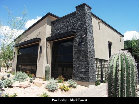 Pro-Ledge - Black Forest Ledgestone Series Coronado Stone Products https://www.coronado.com/LedgestoneSeries-ResidentialExteriors Dark Gray Stone House Exterior, Black Stone Wall, Black Stone House, Grey Stone House Exterior, Grey Stone House, Stone Cladding Exterior, Coronado Stone, Black Homes, Limestone House