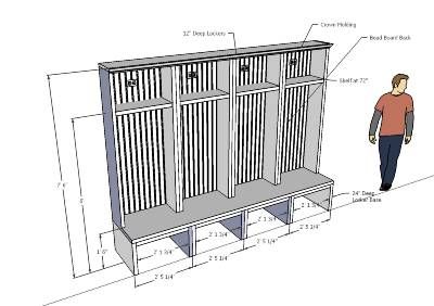 Mudroom Lockers - 3D Warehouse Mudroom Plans Layout, Mudroom Cubby Dimensions, Mudroom Bench Dimensions, Mudroom Locker Dimensions, Mudroom Dimensions, Locker Dimensions, Diy Lockers, Diy Mudroom Lockers, Mudroom Locker