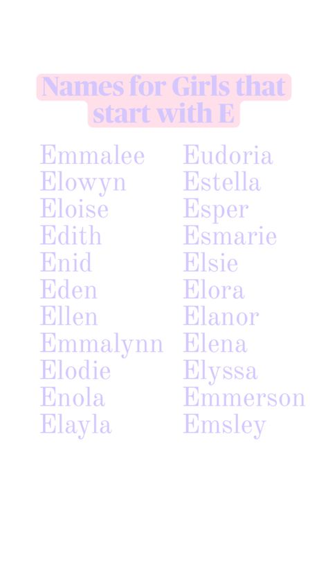 E names for girls E Names For A Girl, Names For Girls, Girl Names, Baby Names, Sims 4, A Girl, For Girls, Quick Saves