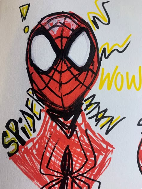 Posca Drawing Ideas Simple, Spider Man Doodle Art, Spiderman Doodle, Spider Man Posca Art, Posca Doodles, Spiderman Doodles, Posca Pens Art Ideas Simple, Spider Man Into The Spiderverse Grafitti, Spiderpunk Sketchbook