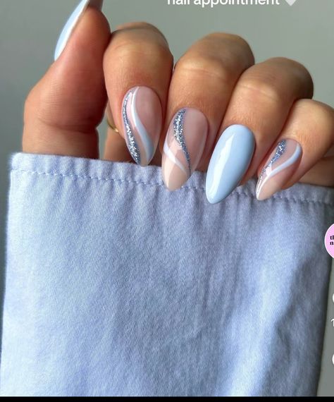 Trendy Short Nails, Nail Shapes Squoval, Light Blue Nails, Squoval Nails, Short Gel Nails, Nagel Tips, Silver Nails, Chic Nails, Nude Nails