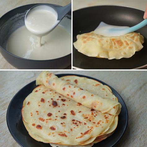 Yummy Recipes - Tortilla Recipe With Liquid Dough | No Rolling No Kneading Roti Recipe Flour Tortilla Recipe With Heavy Cream, Liquid Dough Roti, Liquid Dough Tortilla Recipe, Liquid Tortilla Recipe, Simple Flour Tortilla Recipe, Pour Tortilla, Simple Tortilla Recipe, Quick Tortilla Recipe, Fatayer Dough