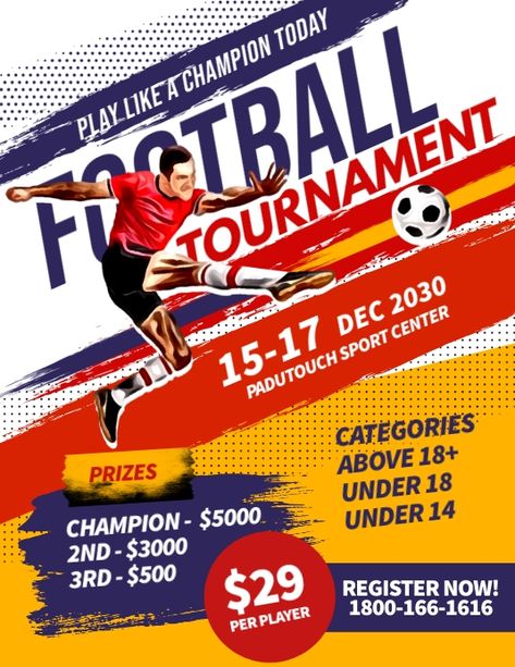 Design created with PosterMyWall Soccer Tournament Poster, Soccer Poster Design, Tournament Poster, Camp Flyer, Soccer Tournament, Football Camp, Soccer Poster, Flyer Ideas, Flyer Poster