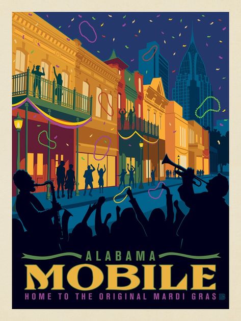 Mobile, AL: Mardi Gras | Anderson Design Group Mardi Gras Mobile Al Alabama, Mardi Gras Mobile Al, Mardi Gras Poster Design, Mardi Gras Graphic Design, Mardi Gras Design, Mardi Gras Poster, Mardi Gras Colors, Mardi Gras Art, Mardi Gras Aesthetic