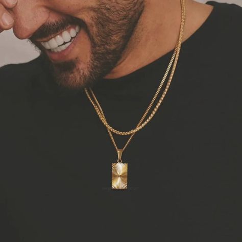 Men Necklace Gold, Jewelry Chain Types, Men Pendant, Necklace Chain Types, Men's Necklace Gold, Necklaces For Men, Bracelet Viking, Square Necklace, Rectangle Pendant