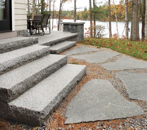 Rustic Walkways To Front Door, Bluestone Steps Front Entrances, Stone Stair Treads Outdoor, Natural Stone Steps Landscaping, Front Porch Stone Steps, Natural Stone Stairs Outdoor, Granite Stairs, Bluestone Stairs Front Steps, Bluestone Steps