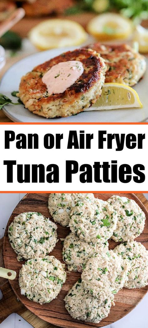 How to make tuna patties homemade at home. Pan fried or air fryer tuna patties are a protein packed fish appetizer, dinner or side dish. #tunapatties #tunacakes Tuna Patties Air Fryer, Air Fryer Tuna Patties, Air Fryer Tuna, Tuna Cakes Recipe, Tuna Patties Recipes, How To Make Tuna, Tuna Patties, Recipe Low Carb, Tuna Cakes