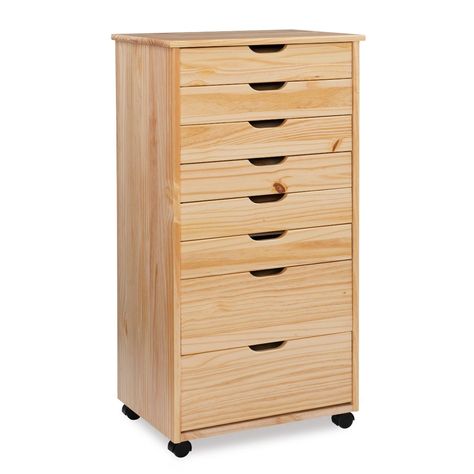 Cary Transitional 8 Drawer Rolling Storage Cart Natural - Linon : Target Rolling Storage Cart, Rolling Storage, Rolling Cart, Storage Cart, Drawer Unit, Home Office Space, Small Drawers, Natural Wood Finish, Office Kitchen