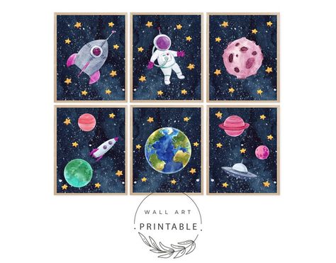 Girls Outer Space Printable Wall Art, Outer Space Decor, Watercolor Space Prints, Space Theme Nursery, Toddler Girl Bedroom Wall Decor Girl Bedroom Wall Decor, Space Theme Nursery, Outer Space Decor, Toddler Girl Bedroom, Space Prints, Outer Space Decorations, Toddler Bedroom Girl, Space Themed Nursery, Girl Bedroom Walls