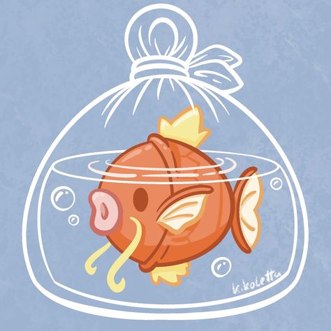 Pokemon Symbols, Goldfish Art Illustrations, Goldfish Drawing, Fish Cute, Noodle Shop, Goldfish Art, Pokemon Fanart, Lucky Symbols, Cute Fish