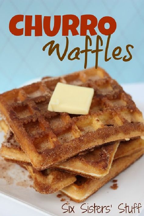 Churro Waffles, Waffle Iron Recipes, Christmas Breakfast Recipe, Six Sisters Stuff, Six Sisters, What's For Breakfast, Christmas Breakfast, Waffle Recipes, Breakfast Treats