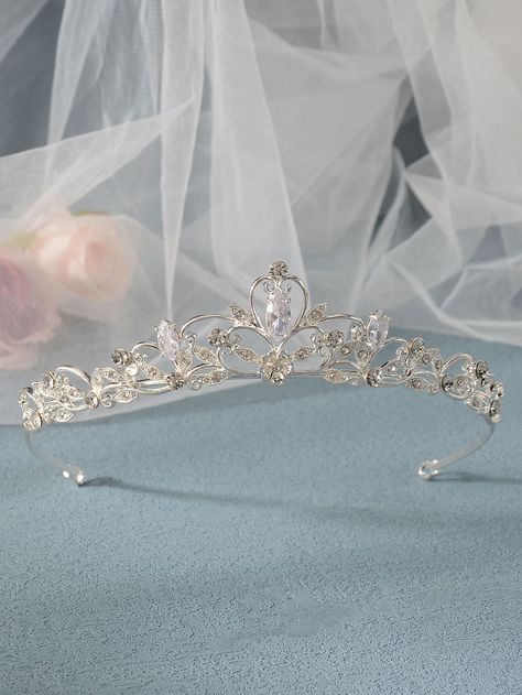 Wedding Tiara With Pearls, Moonstone Wedding Crown, Crystal Wedding Hair Piece, Simple Quince Crowns, Wedding Crown Tiara With Veil, Tiaras For Weddings, Princess Wedding Tiara, Simple Wedding Hair Accessories, Korean Wedding Crown