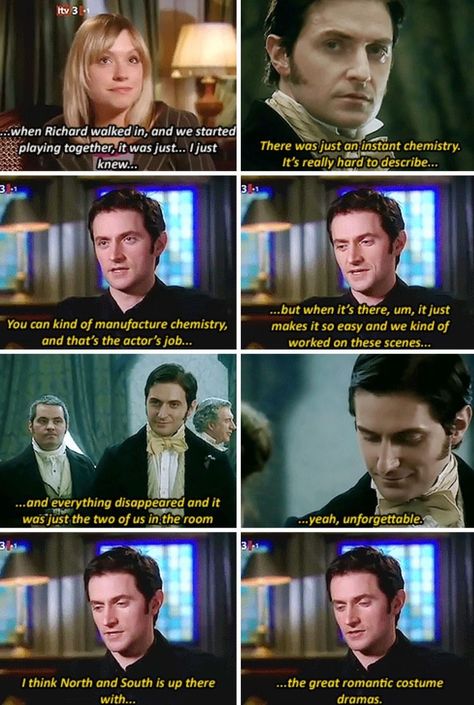 Daniela Denby-Ashe and Richard Armitage about North and South North And South Bbc, Good Old Movies, Attitude Motivation, Elizabeth Gaskell, John Thornton, Bbc Drama, North And South, Tv Quotes, Richard Armitage