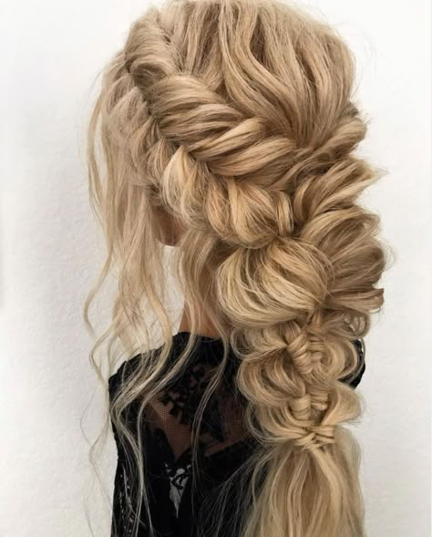 The perfect #bridal hair inspiration! Hair by @svglamour #SamVilla #SamVillaHair #SamVi… | Bridal hairstyles with braids, Thick hair styles, Wedding hair and makeup Bohemian Wedding Hair Braid, Slicked Back Homecoming Hair, Wedding Braid Bridesmaid, Chunky Wedding Braid, Classic Glam Wedding Hair, Braids For Country Concert, Boho Long Wedding Hair, Dutch Braid Bridal Hair, Wavy Boho Hairstyles